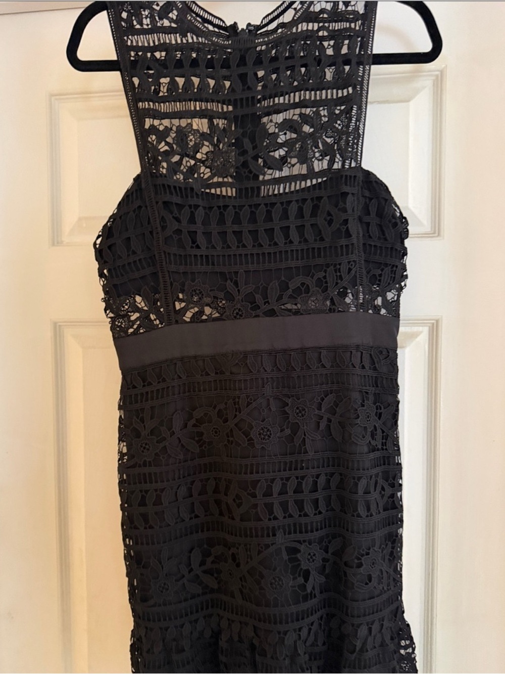 bebe Black Lace Midi Dress with Crochet Floral Detail